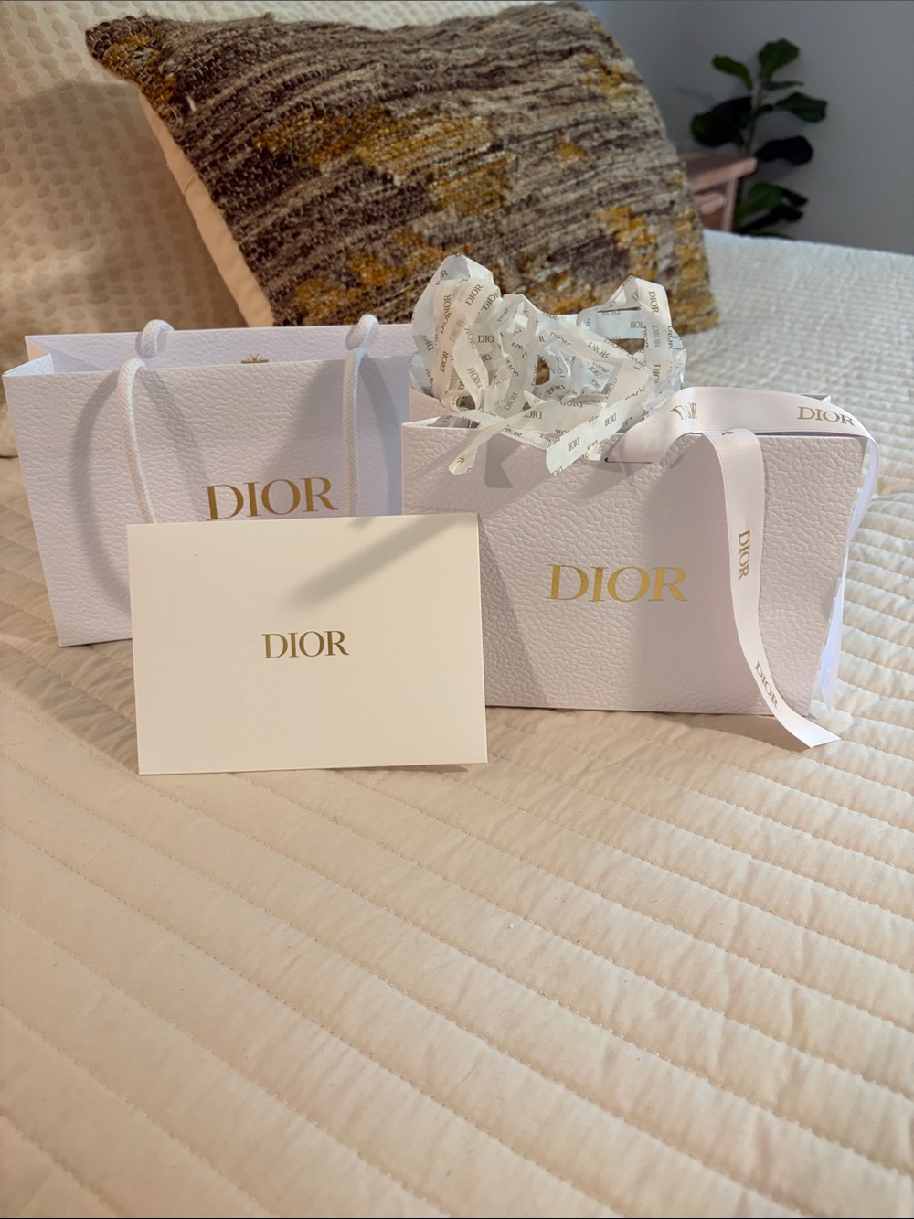Dior White Gift Boxes and Bag with Gold Logo